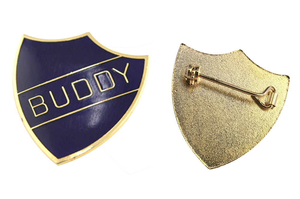 Buddy Pin Badge in Blue Enamel Shield 